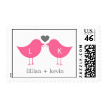 Monogram Birds Postage Stamp - Pink/Gray