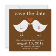 Monogram Birds Save The Date Card - Chocolate invitation