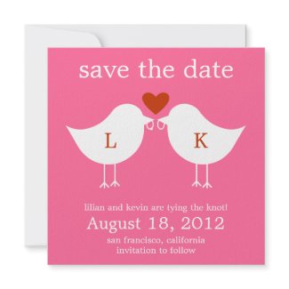 Monogram Birds Save The Date Card - Hot Pink invitation