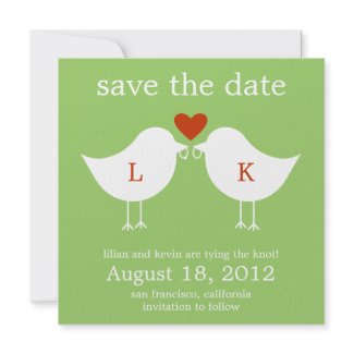 Monogram Birds Save The Date Card - Lime invitation