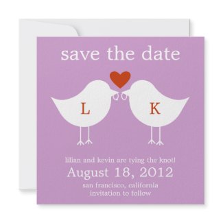 Monogram Birds Save The Date Card - Purple invitation