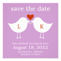 Monogram Birds Save The Date Card - Purple Personalized Announcements