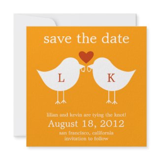 Monogram Birds Save The Date Card - Tangerine invitation