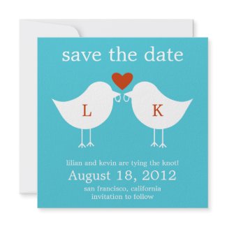 Monogram Birds Save The Date Card - Turquoise invitation