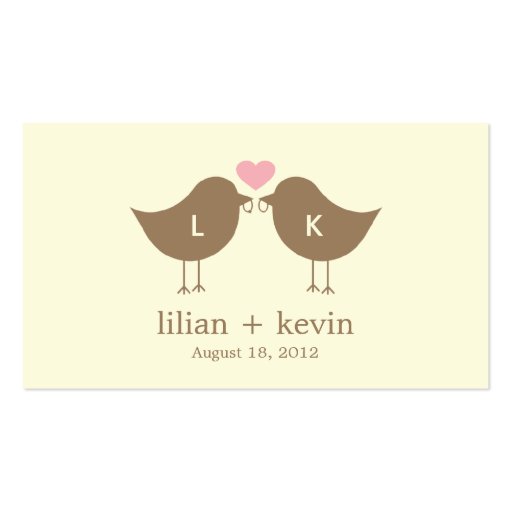 Monogram Birds Wedding Favor Tags - Latte Business Cards (front side)