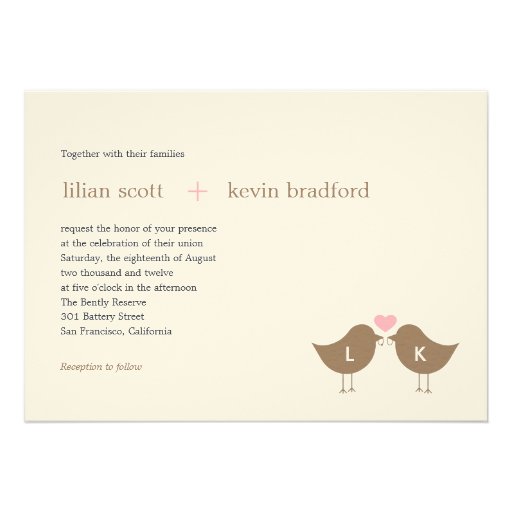 Monogram Birds Wedding Invitation - Latte