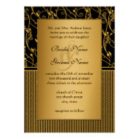 Monogram Black and Gold Swirl Wedding Announcements