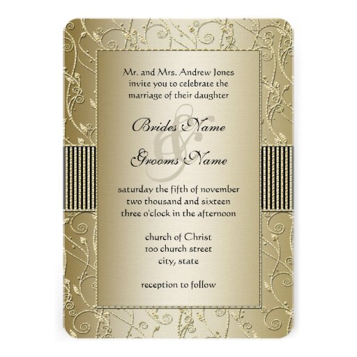 Monogram Black and Gold Swirl Wedding Personalized Invitations