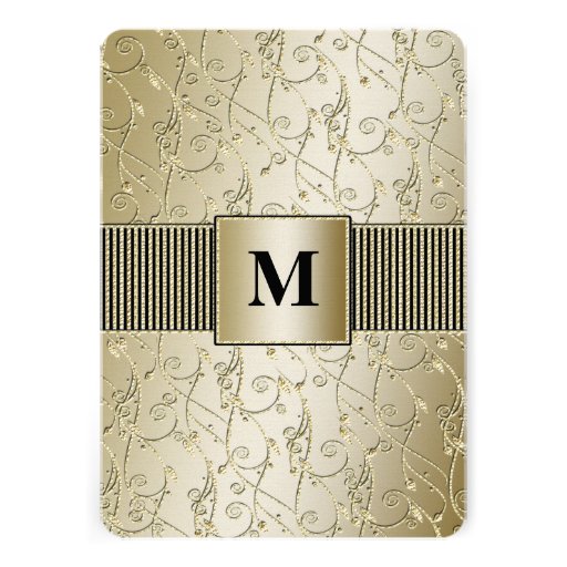 Monogram Black and Gold Swirl Wedding Personalized Invitations