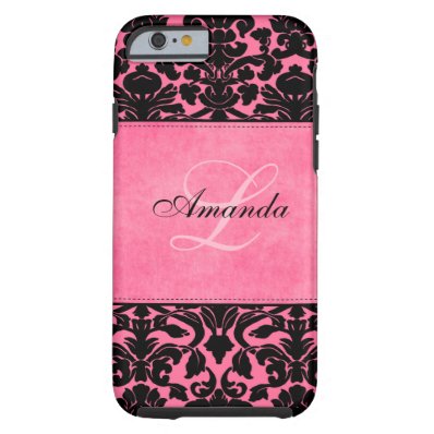 Monogram Black and Pink Damask Tough iPhone 6 Case