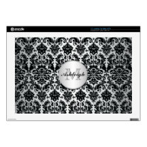 Monogram Black and Silver Damask Laptop Skin