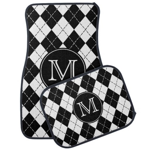 Monogram Black and White Argyle Floor Mats Zazzle