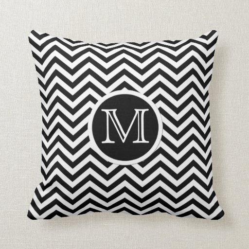 Monogram Black and White Chevron Throw Pillow Zazzle