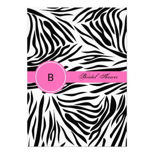 Monogram Black and White Zebra Print and Hot Pink Personalized Invitation