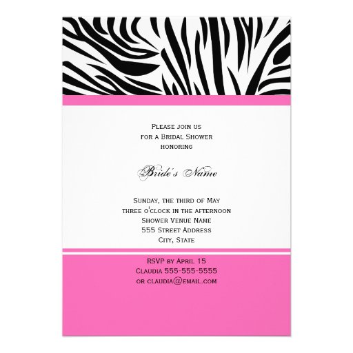 Monogram Black and White Zebra Print and Hot Pink Personalized Invitation