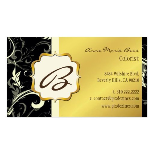 Monogram, black, cream swirls  business cards (back side)