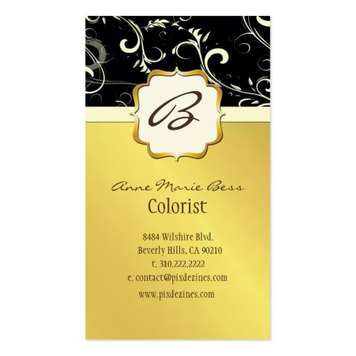 Monogram, black, cream swirls  business cards