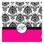 Monogram/Black Damask/Hot Pink Wedding Invitations
