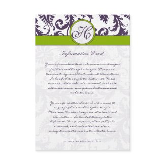 Monogram Black Damask Swirl Wedding Direction Card invitation