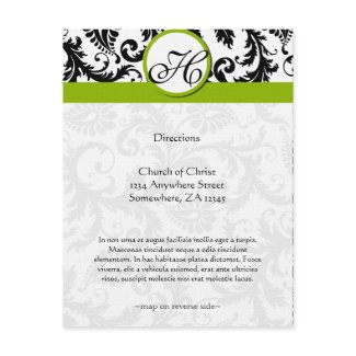 Monogram Black Damask Swirl Wedding Direction Card invitation