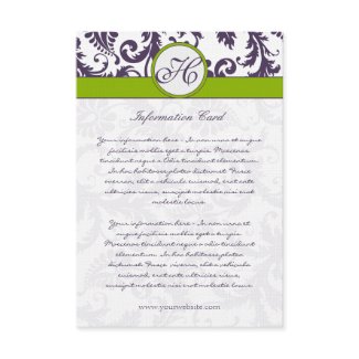 Monogram Black Damask Swirl Wedding Direction Card invitation