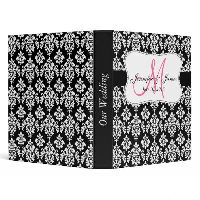 Monogram Black Damask Wedding Planner Binders