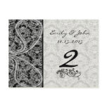 Monogram Black Damask Wedding Table Number Cards Postcard