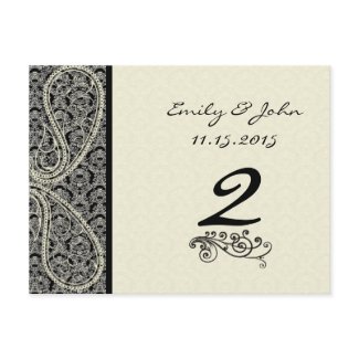 Monogram Black Damask Wedding Table Number Cards postcard