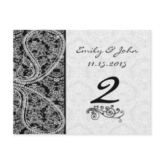 Monogram Black Damask Wedding Table Number Cards postcard