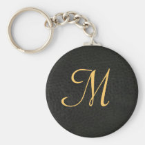 Monogram Black Leather Graduation Keychain