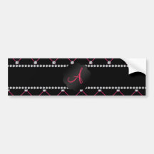 Monogram Black pink diamonds Bumper Stickers