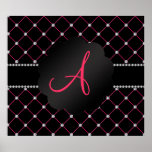 Monogram Black pink diamonds Print