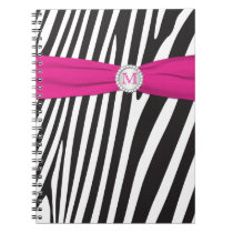Monogram Black Pink White Zebra Striped Notebook
