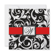 Monogram Black & Red Damask Wedding Invitations invitation
