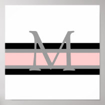 Monogram Black White Pink Grey Wall Art Canvas Posters