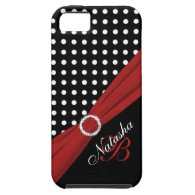 Monogram Black White Polka Dots with red ribbon iPhone 5 Case iPhone 5 Covers