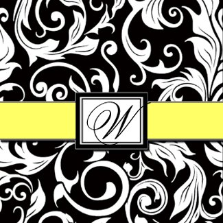 Monogram Black & Yellow Damask Wedding Invitations invitation