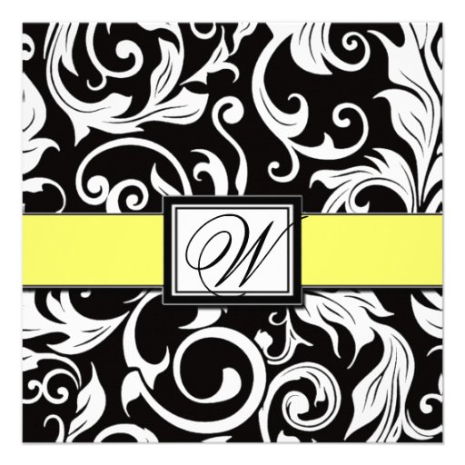 Monogram Black & Yellow Damask Wedding Invitations