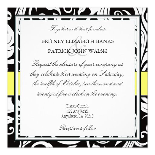 Monogram Black & Yellow Damask Wedding Invitations