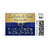 Monogram Blue and Gold Wedding Postage