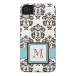 Monogram Blue Brown Damask iPhone 4 4s Case-Mate C iPhone 4 Case-Mate Cases