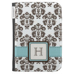 Monogram Blue Brown Damask Kindle 3 Folio Case Kindle Folio Cases