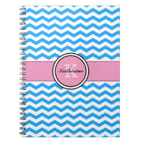 Monogram Blue Chevron and Pink Spiral Notebook