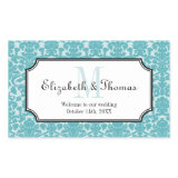 Monogram blue damask frame out of town gift bag rectangular stickers