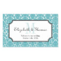 Monogram blue damask frame out of town gift bag sticker