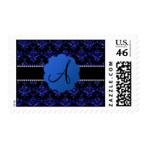 Monogram blue glitter damask stamps
