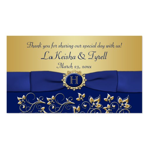 Monogram Blue Gold Floral Favor Thank You Tag Business Card