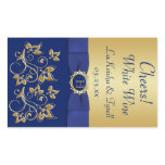 Monogram Blue, Gold Floral Wine Label Sticker stickers