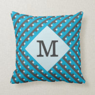 Monogram Blue intersecting lines grid Throw Pillow
