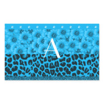 Monogram blue leopard flowers glitter diamonds sticker